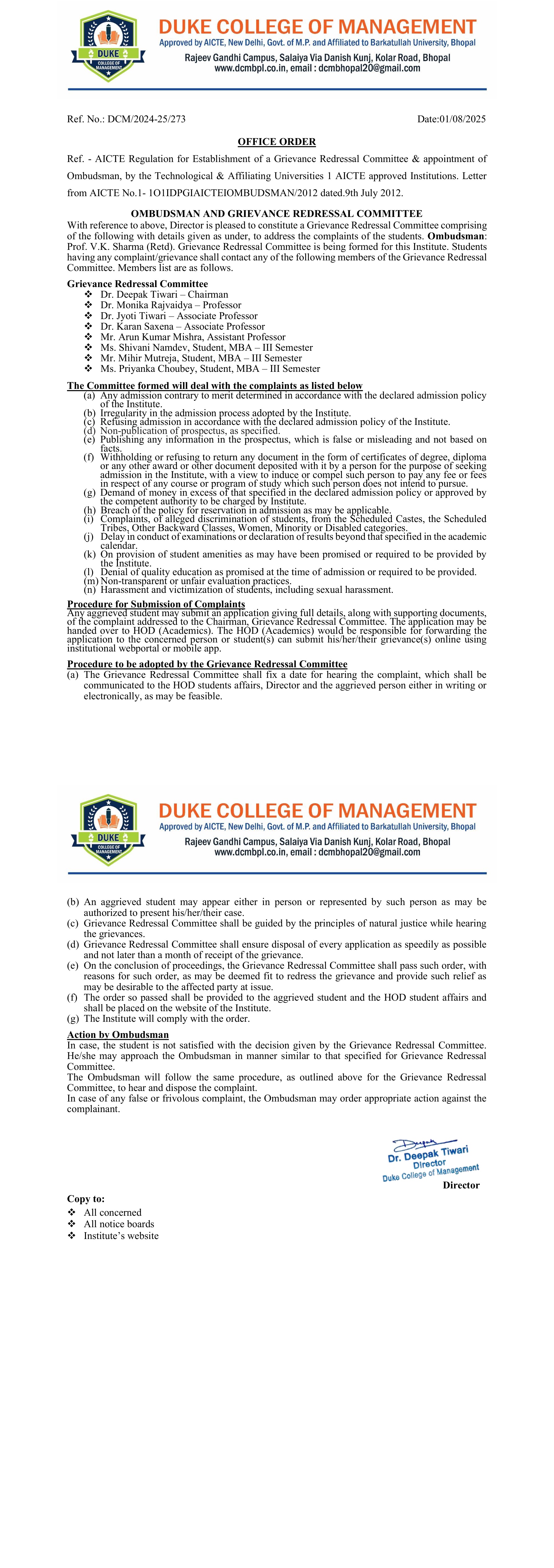 Grievance Redressal Committee